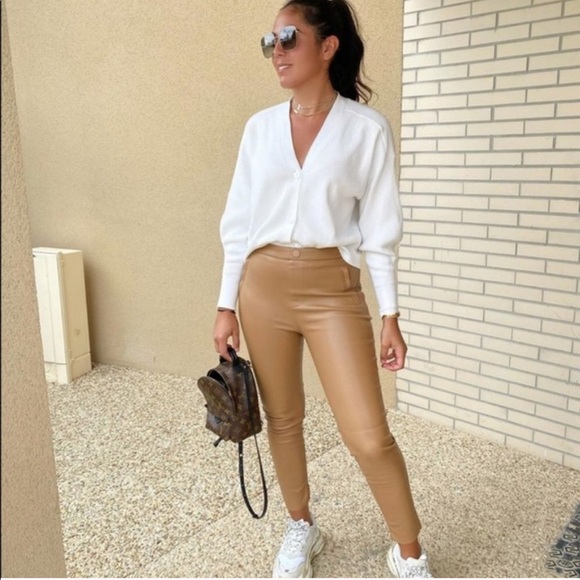 Camel Zara Faux Leather Leggings 